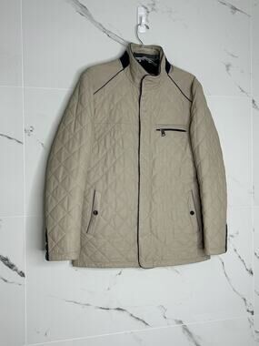 Quilted Beige Women's Jacket with Contrast Trim
